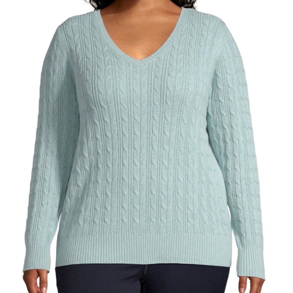 St Johns Bay Plus Womens V Neck Long Sleeve Pullover Green Pink Red Sweater 2X